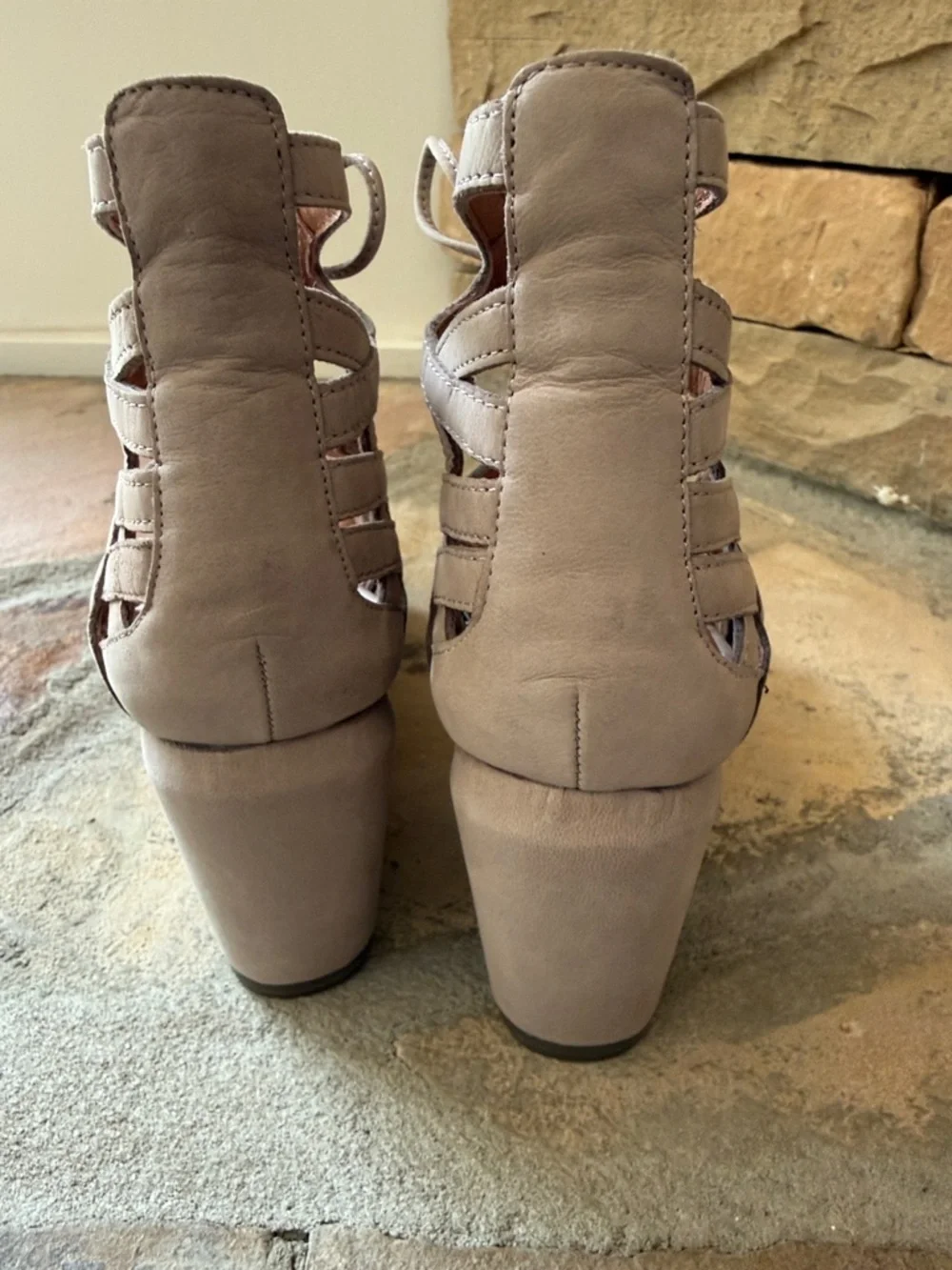 Gentle Souls “Joy” Taupe Nubuck Lace-Up High Wedge Sandals